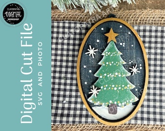 Farmhouse Christmas Tree Ornament SVG Laser File