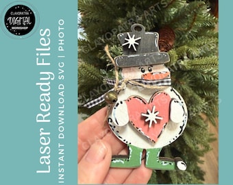 Snowman Laser Files|Snowman Ornament SVG| Holiday Ornament Laser Cut Files| Winter Laser Files