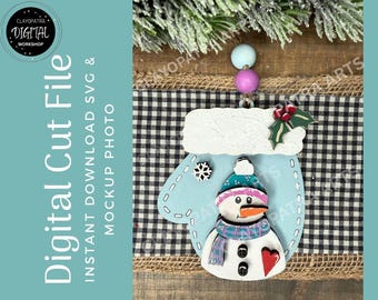 Snowman Mitten Ornament SVG Laser File | Christmas Tree Decor (Digital Download)