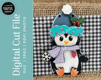 Penguin Ornament SVG Laser File: Farmhouse Gift Bag Decor (Digital Download