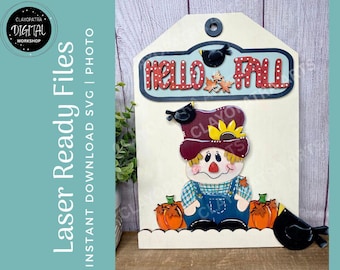 Fall Scarecrow Laser Cut File | 'Hello Fall' Decor (SVG Digital Download)