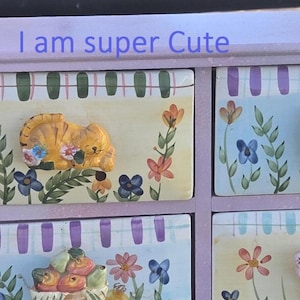 Ceramic Drawer Cabinet: Floral & Animal Knobs, Painted Wood, 7.5x12"