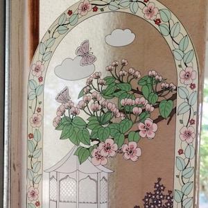 Window Vintage hanging  Arch glass decor with  Gazebo and flowers