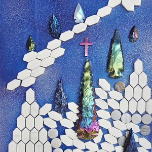 Titanium Aura Quartz Arrowhead Christmas Tree, Mountain Tile Art