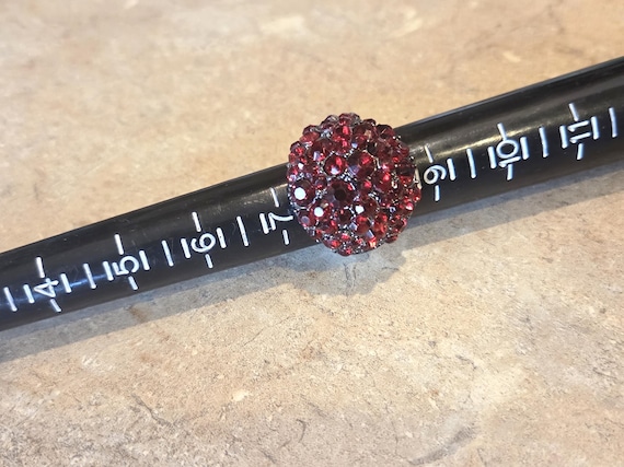 Statement  dome ring vintage red tiny rhinestones - image 1