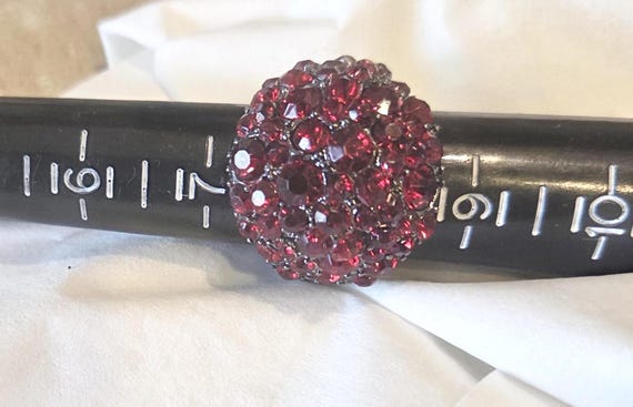Statement  dome ring vintage red tiny rhinestones - image 2