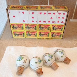 Four ceramic vintage cork  bottle stoppers in handmade box Christmas gift or any occasion