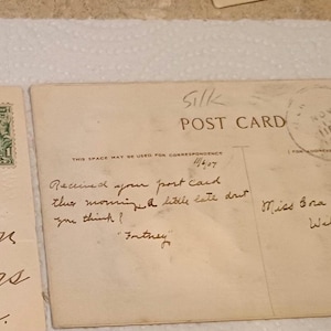 Ben Franklin One cent green stamps on Antique post Cards 1907 BOTH for 45.00