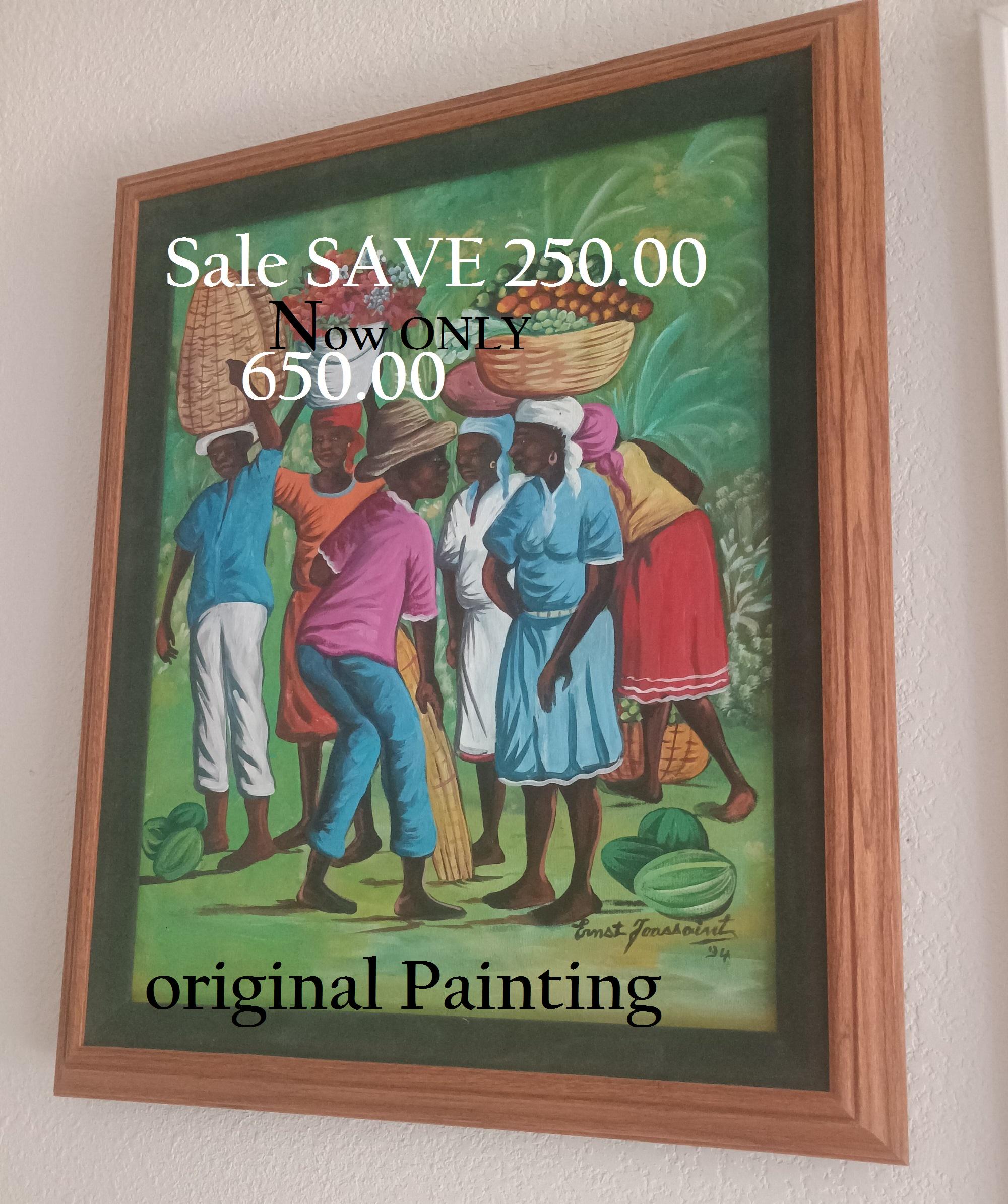 Rare Haitian Oil Painting Original Ernst Joassaint Colorful Market