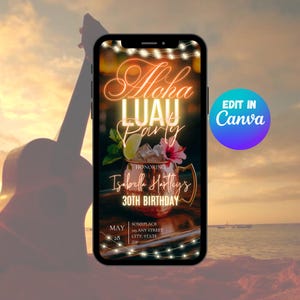 Aloha Luau Invite Template, Tropical Party Animated Invitation, Editable Luau Digital Invitation, Tiki Party Video Invite, Luau Birthday
