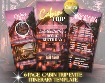 Convite para festa de aniversário de 30 e 40 anos em cabana, editável no Canva, formato MP4, 218