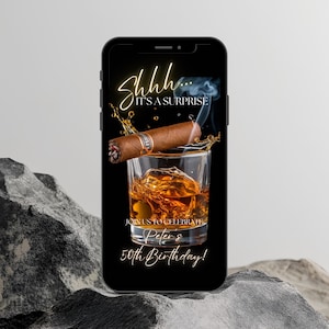 Digitale Herren Überraschung Geburtstagsparty einladen Vorlage, Whisky Thema einladen, personalisiert jedes Alter 30