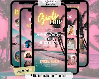 Einladung zum Geburtstag von Mädchen: Cancun Beach Reiseplan (Digitaler Download)