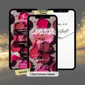 Modello di invito per rossetto, evento di creazione di rossetto lucidalabbra, invito per festa di coccole, invito digitale modificabile, festa di trucco cosmetologico