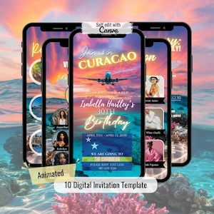 Curacao Trip Invite Template, Travel Itinerary Planner, Weekend Schedule, Editable Tropical Vacation Invite, Girls Trip Birthday Getaway