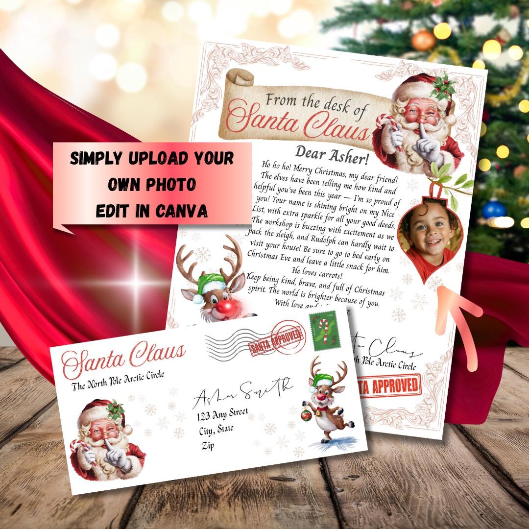 Personalized Santa Letter Template & Front Envelope, Printable
