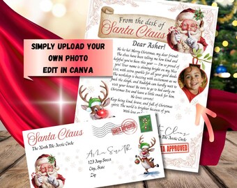 Modelo editável de carta do Papai Noel no Canva, convite de Natal infantil com foto, carta personalizada do Papai Noel, 125