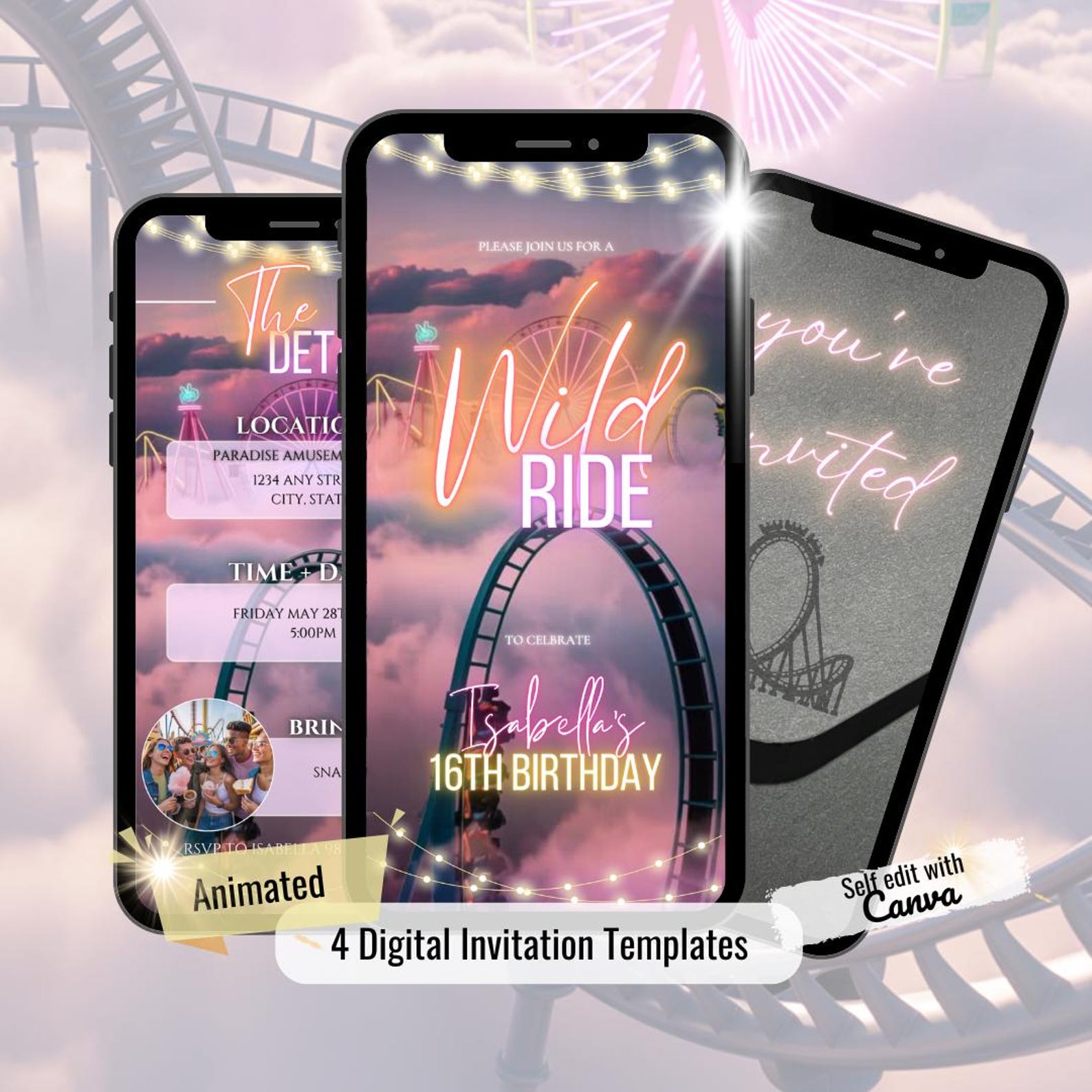 Roller Coaster Birthday Invitation Animated Video, Sweet 16 Amusement ...