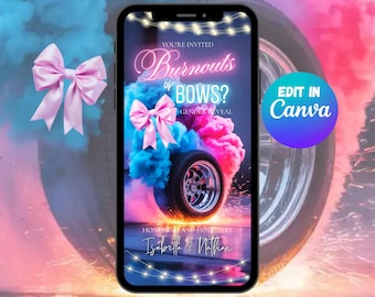 Uitnodiging voor burn-outs of strikken Gender Reveal: geanimeerde video Evite (digitale download)