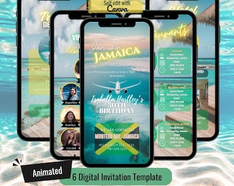 Editable Jamaica Trip Evite, Girls Weekend Travel Itinerary Planner, Tropical Birthday Getaway Canva Template, Jamaican Invitation, 4