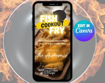 Fish Fry Invitation Template, Seafood Party Invite, Soul Food Cookout Birthday, Fish Fry Flyer, Fish Fry Cook-Off, BBQ cookout Template