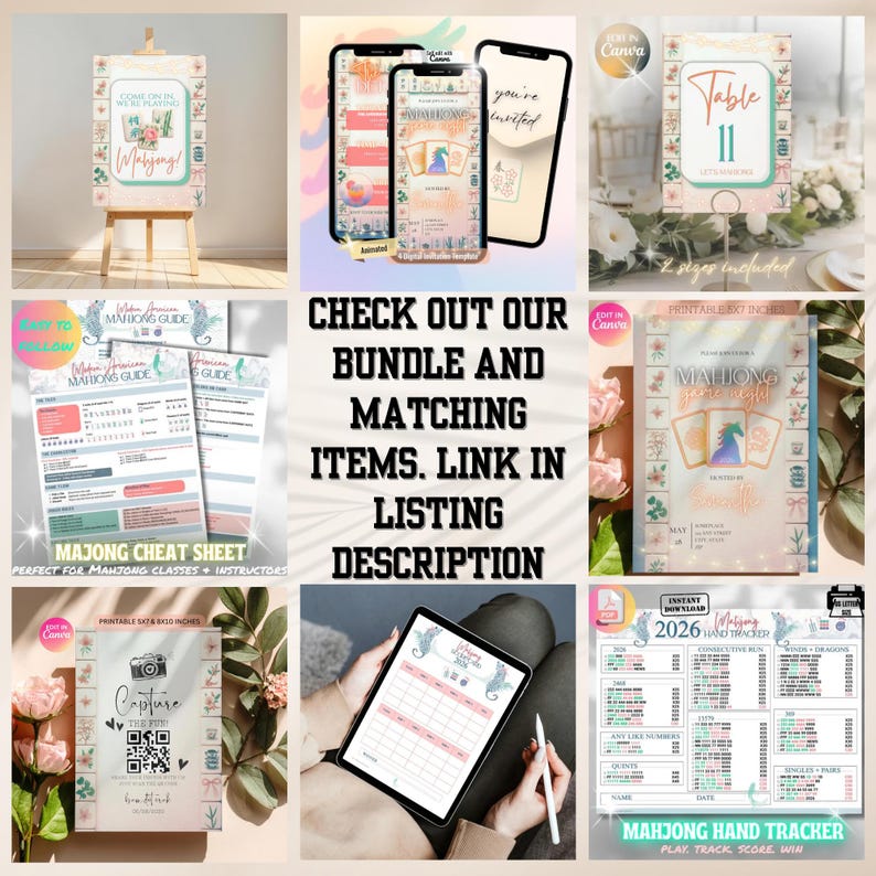 2026 Mahjong Hand Tracker Printable, American Mah Jongg Score Sheet PDF, Checkbox Scorecard, Chinoiserie Design, 3 PDF US Letter Size, 211 Bild 14