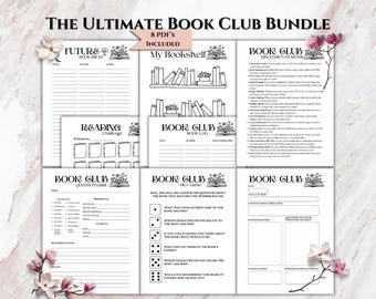 Ultimate Book Club Bundle, 8 Printable PDF Download, Book Log Discussion Starter, Book Club Dice Game, Reading Group, Book Lovers Activities