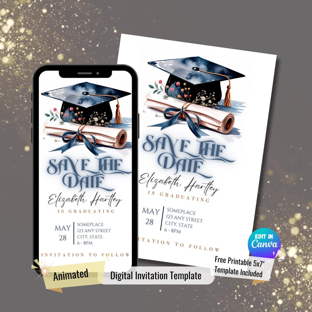Graduation Save the Date Template, Save the Date Text Message, Animated ...