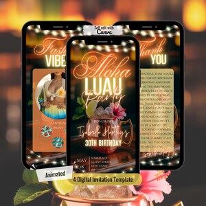 Aloha Luau Invite Template, Tropical Party Animated Invitation, Editable Luau Digital Invitation, Tiki Party Video Invite, Luau Birthday