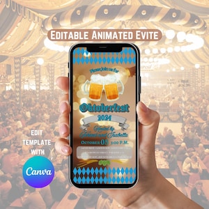 Oktoberfest Party Invitation, Editable Canva Template, Beer Festival Digital Video Evite, Instant Download Oktoberfest, Prost Celebration