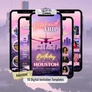 Houston Takeover Trip Invite Template, Birthday Travel Texas Vacation, Weekend Getaway Schedule, Self Editable Planner, Houston Itinerary