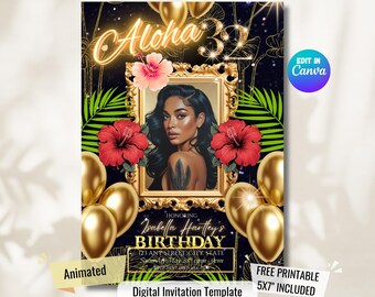 Luxury Aloha 32nd Birthday Luau Invitation: Tropical Tiki Party