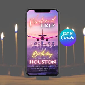 Houston Takeover Trip Invite Template, Birthday Travel Texas Vacation, Weekend Getaway Schedule, Self Editable Planner, Houston Itinerary