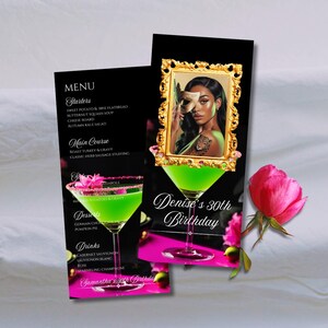 Editable Birthday Picture Menu, Full Picture Menu and Drink Card, 4x9 Event Menu Template, Birthday Dinner Table Menu, Dinner Canva Template