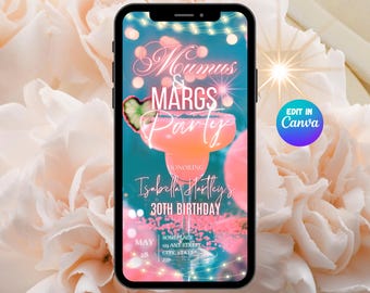Mumus & Margs Party Invitation: Editable Margarita Birthday Evite, Canva Template Digital Download, Animated MuuMuu Margarita Festive Invite