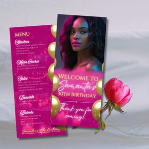 Editable Birthday Picture Menu, Full Picture Menu and Drink Card, 4x9 Event Menu Template, Birthday Dinner Table Menu, Dinner Canva Template