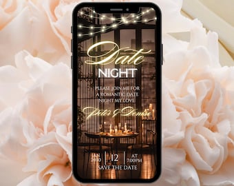 Romantische Date Night Einladung: Bearbeitbare Canva Vorlage (Digitaler Download 1125x2436px )