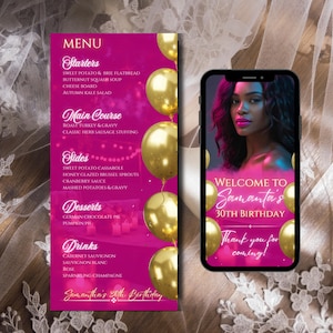 Editable Birthday Picture Menu, Full Picture Menu and Drink Card, 4x9 Event Menu Template, Birthday Dinner Table Menu, Dinner Canva Template