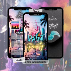 Digital Paint Party Invitation Template, Editable Paint Party Invite, Digital Painting Party Video, Art Party Evite, Cityscape Paint Party
