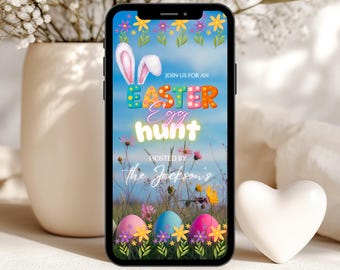 Editable Easter Egg Hunt Video Invitation, Animated Bunny Evite Canva Template, Digital Easter Party Phone Invite MP4, Boho Easter Egg Hunt