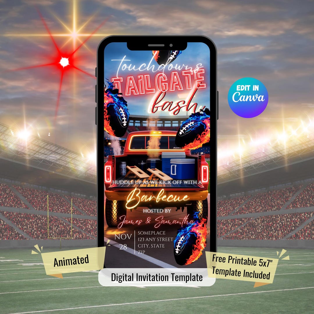 Editable Football Tailgate Invite Template, Canva Animated Football ...