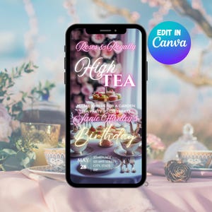 High Tea Party Invite Template, Garden Party Invitation, Royal Tea Invitation, Digital Tea Party Evite, Editable Pink Tea Party Birthday