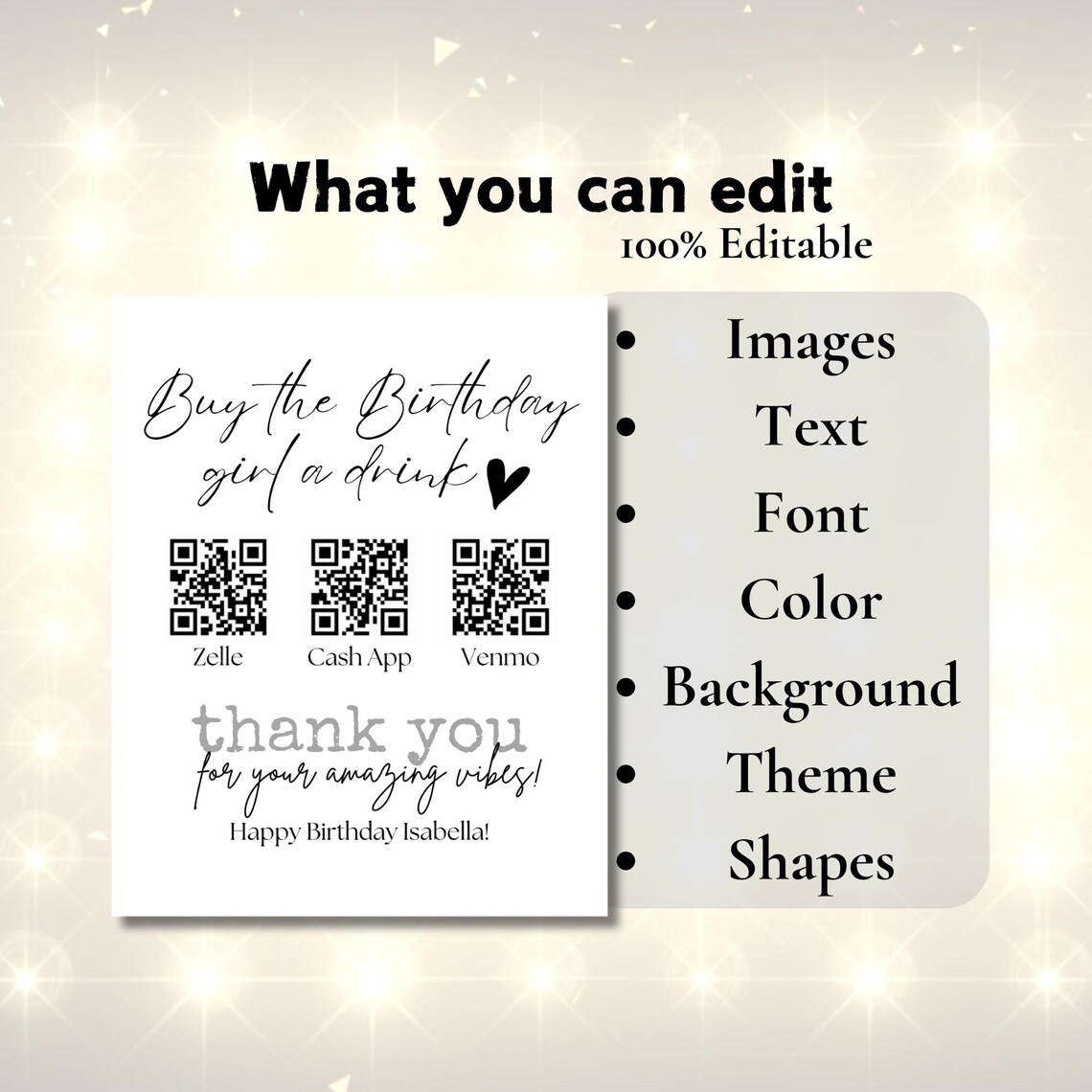 Personalized Scan to Pay Sign: Birthday QR Code Canva Template (digital ...