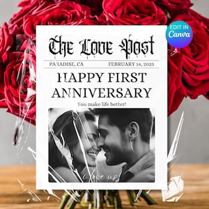 Couple Anniversary Newspaper Template, Any Year Anniversary Gift for Boyfriend and Girlfriend, Printable Newspaper Canva Template