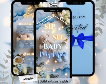 Convite para Chá de Bebê Menino: Festa de Boas-Vindas Minimalista em Estilo Boho (Download Digital)