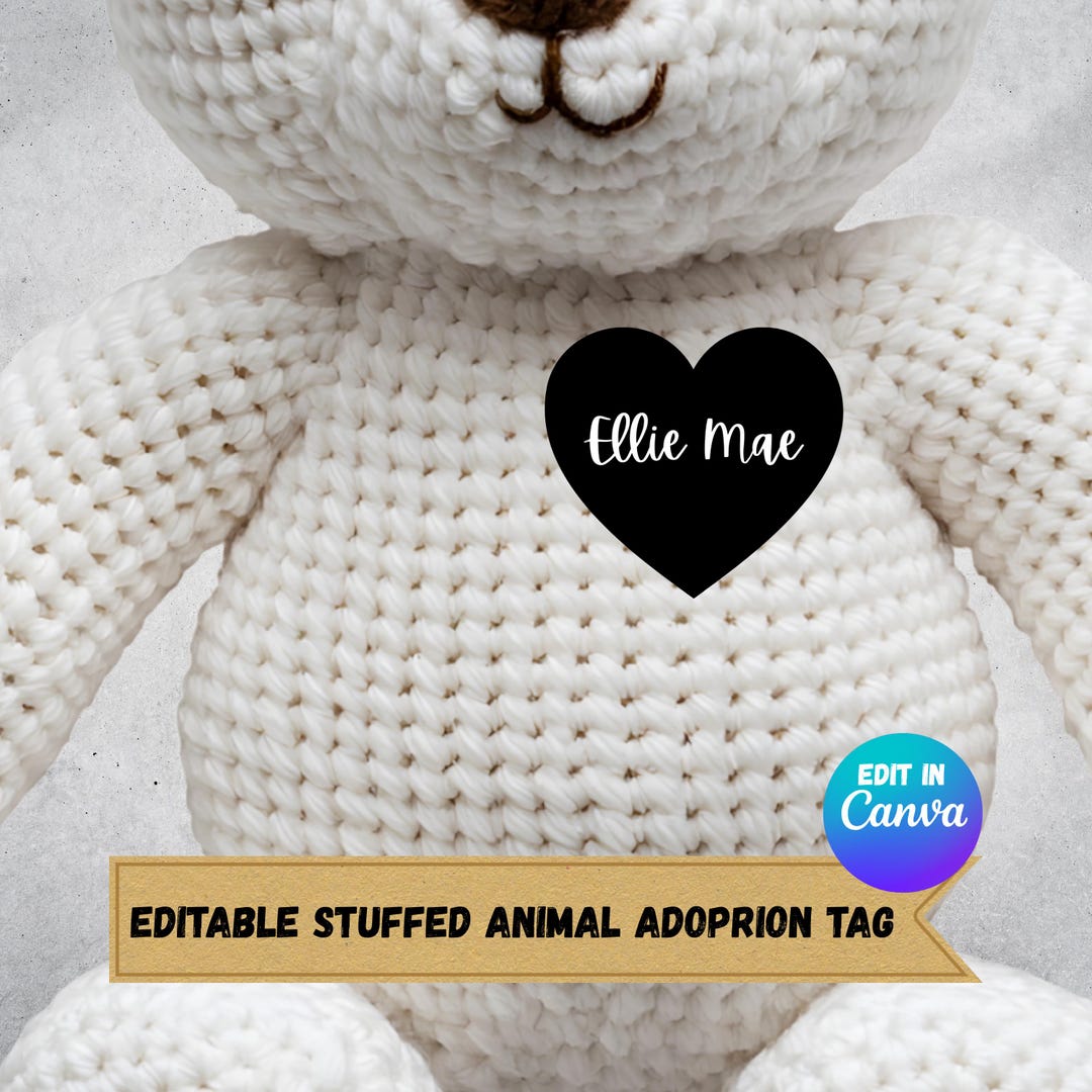 Stuffed Label Stuffed Animal Adoption Name Tags, Editable Canva Template Printable ...