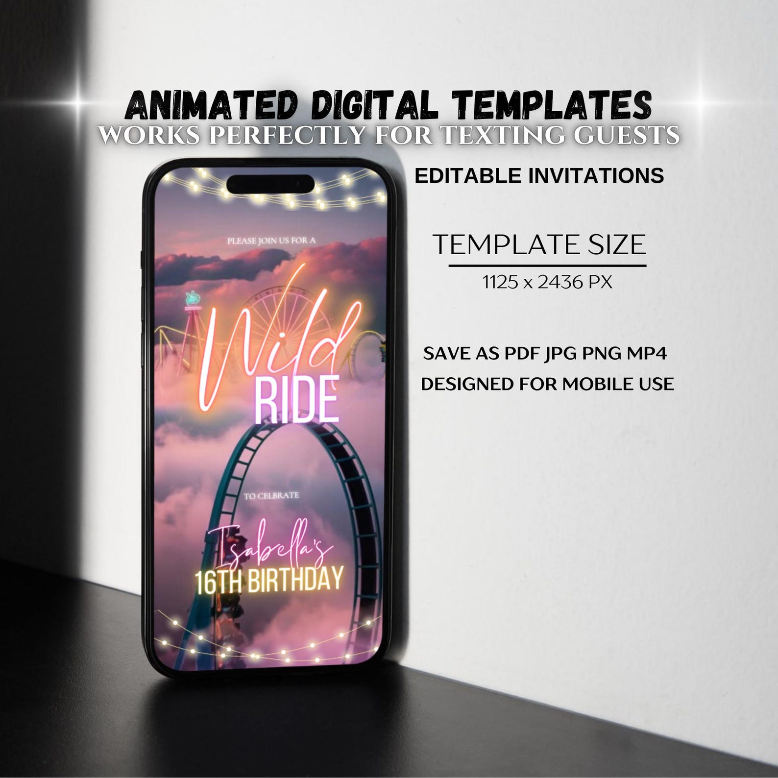 Roller Coaster Birthday Invitation Animated Video, Sweet 16 Amusement ...