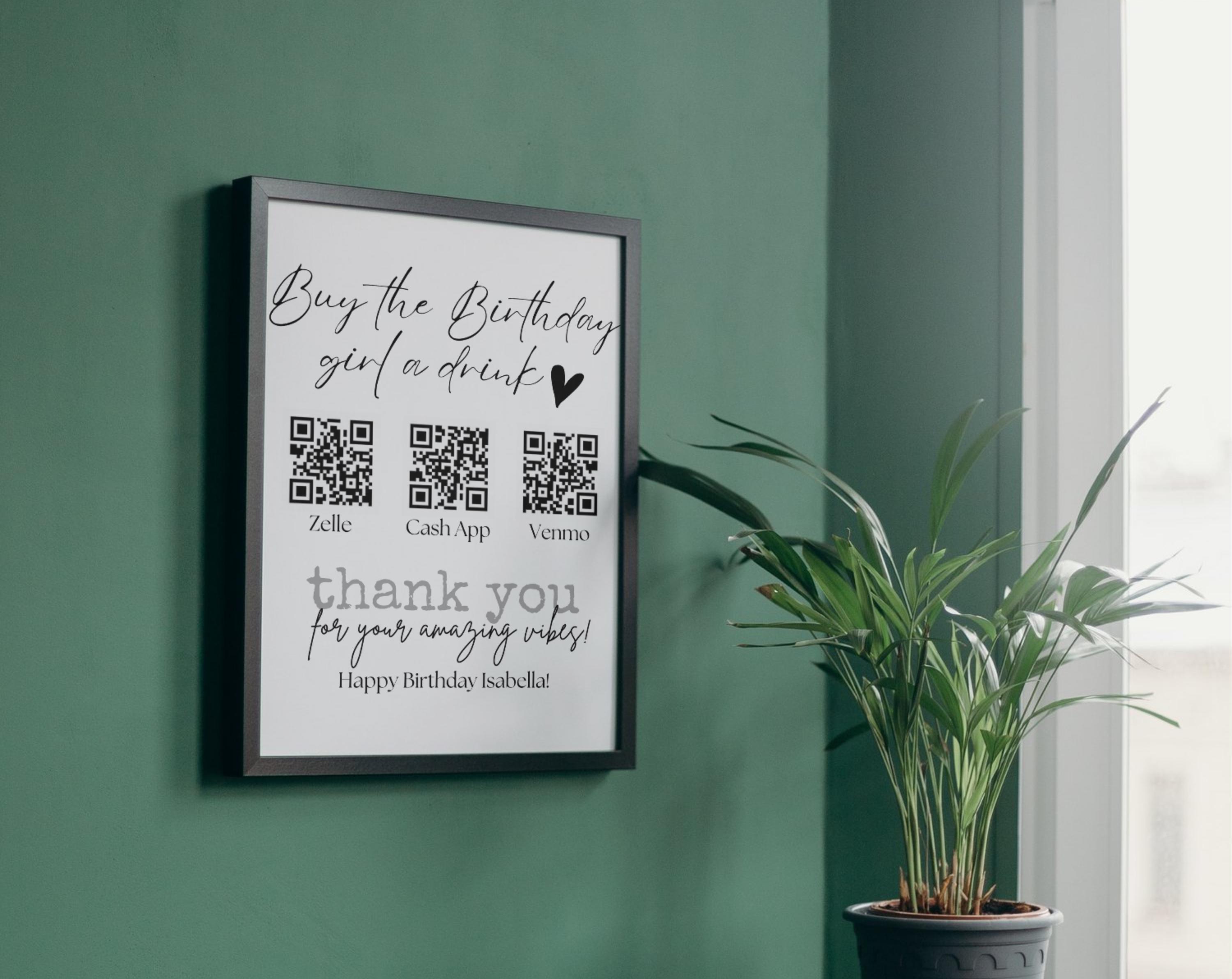 Personalized Scan to Pay Sign: Birthday QR Code Canva Template (digital ...