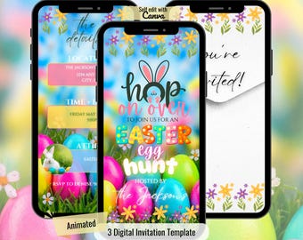 Editable Easter Egg Hunt Invitation: "Hop On Over" Party Invite (Digital Download)