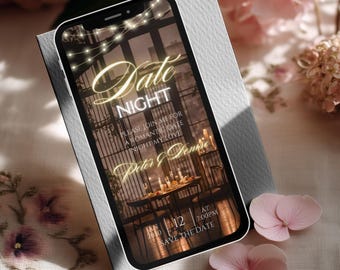 Einladung zum romantischen Date-Abend: Bearbeitbare Vorlage für ein Dinner-Date (Digitaler Download)